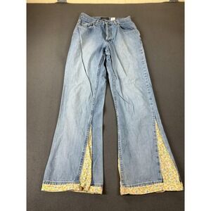 Vintage Gap Jeans Womens 8 Blue Flared High Rise Distressed Floral Trim Boho 90s